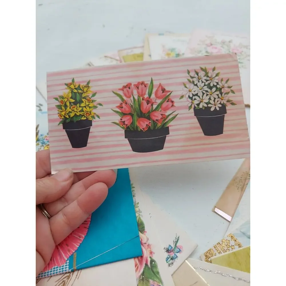 52 Vintage Ephemera Greeting Cards Grannycore Floral Lot Junk Journal Crafts